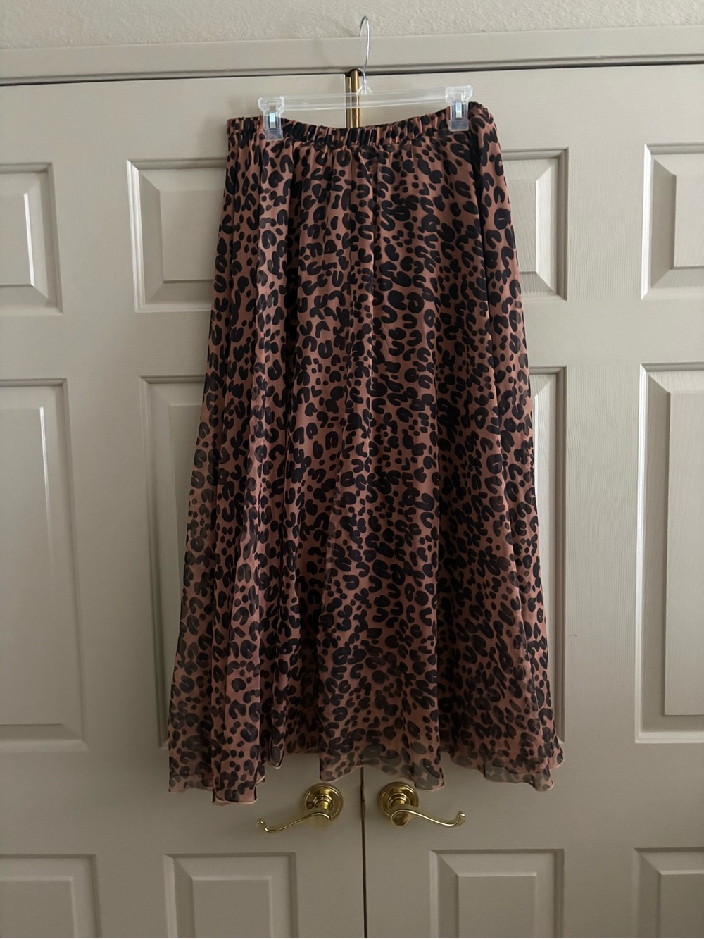Leopard Print Midi Skirt - Brown/Black